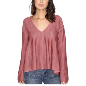 Free People Womens Sundae Pullover Sweater Flare Hem Sleeve Rose Pink XS